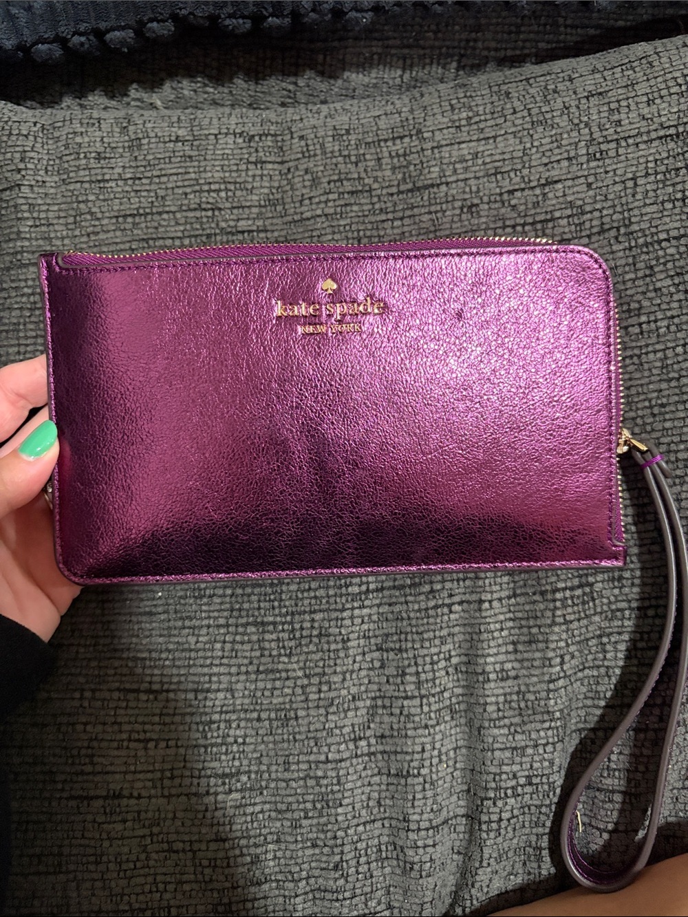 kate spade metallic plum wristlet clutch